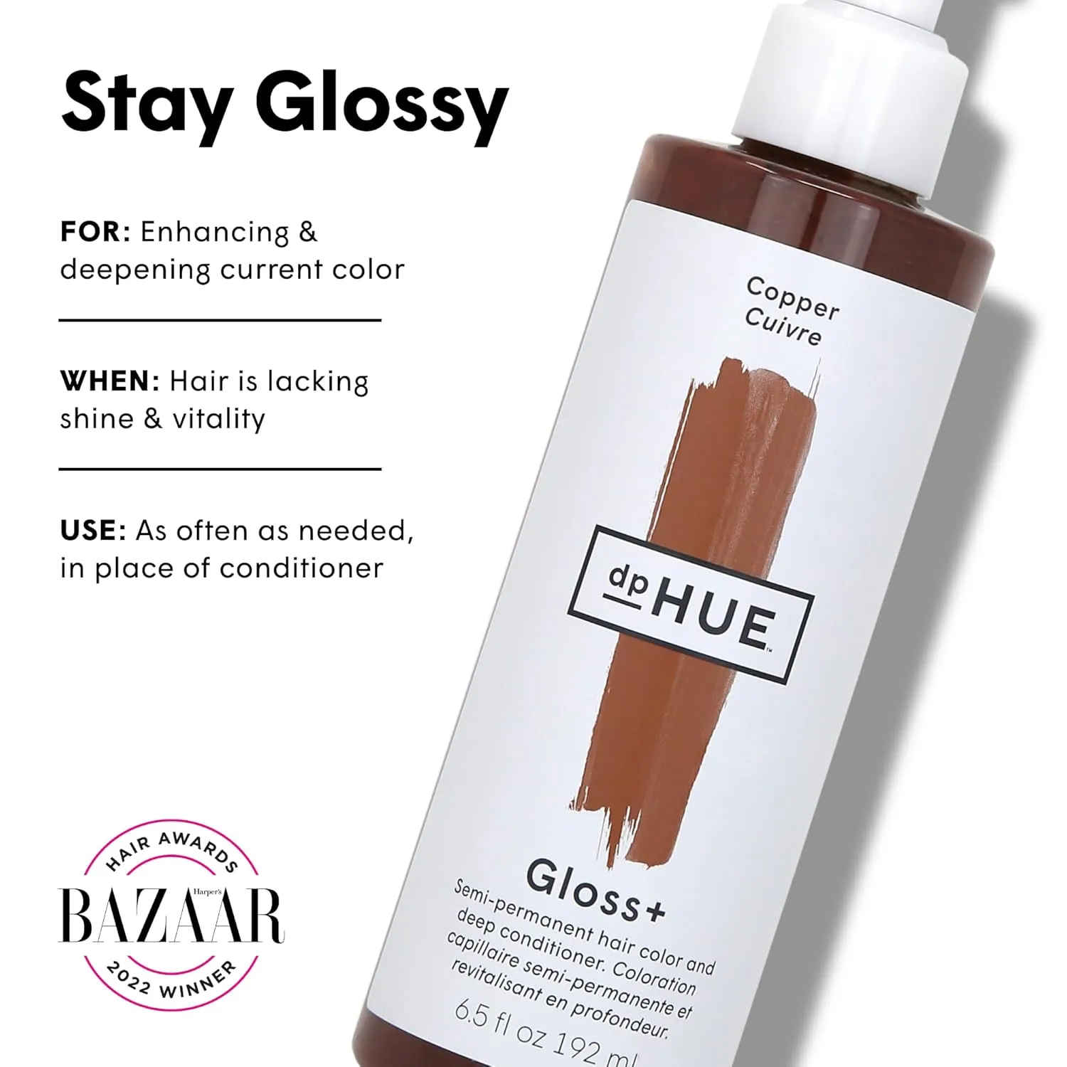 dpHUE Gloss , Copper - 6.5 oz (8-12 Applications) - Semi-Permanent Hair Color & Conditioner - Lasts Up to Eight Washes - Paraben, SLS & SLES Sulfate Free - Vegan, Leaping Bunny Certified