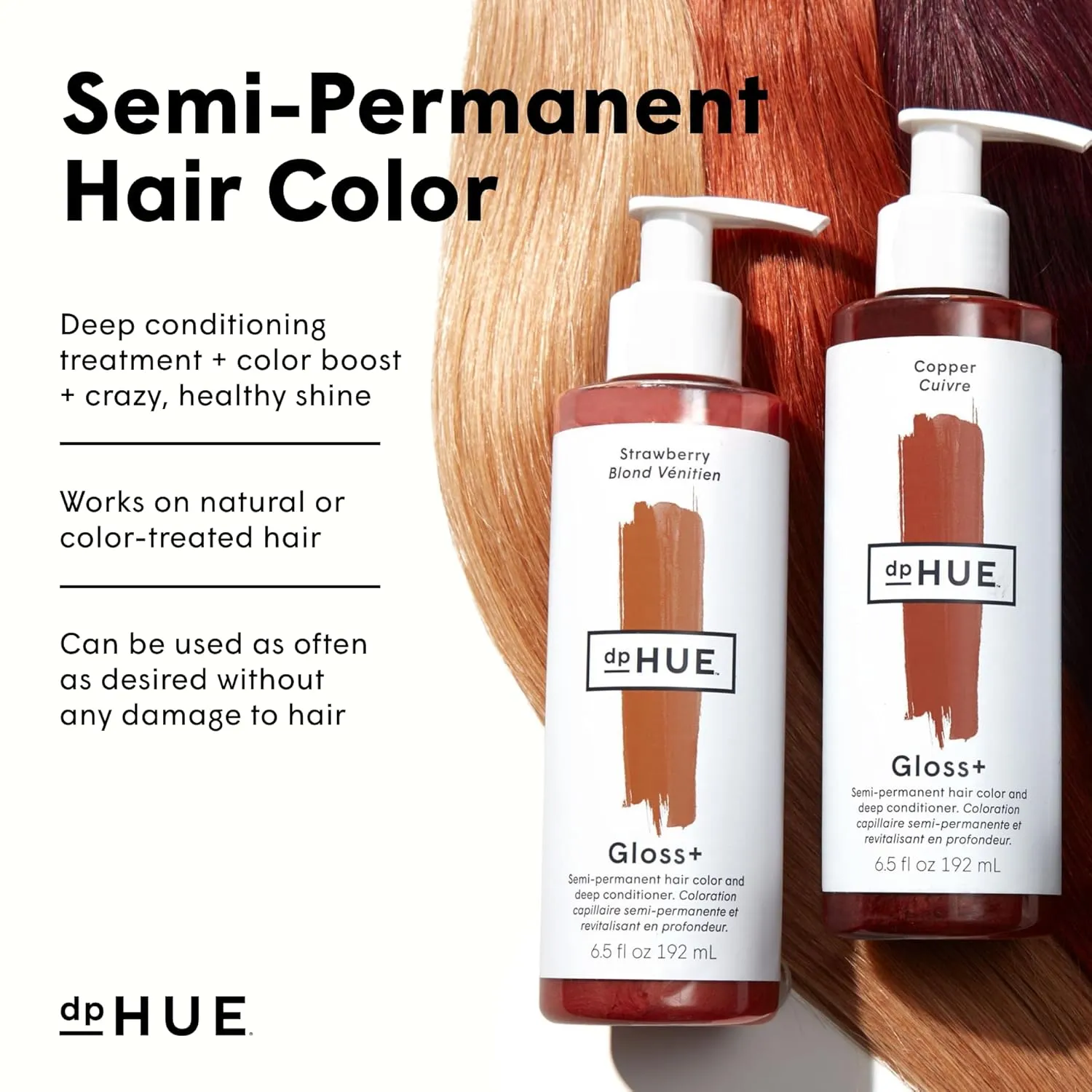 dpHUE Gloss , Copper - 6.5 oz (8-12 Applications) - Semi-Permanent Hair Color & Conditioner - Lasts Up to Eight Washes - Paraben, SLS & SLES Sulfate Free - Vegan, Leaping Bunny Certified