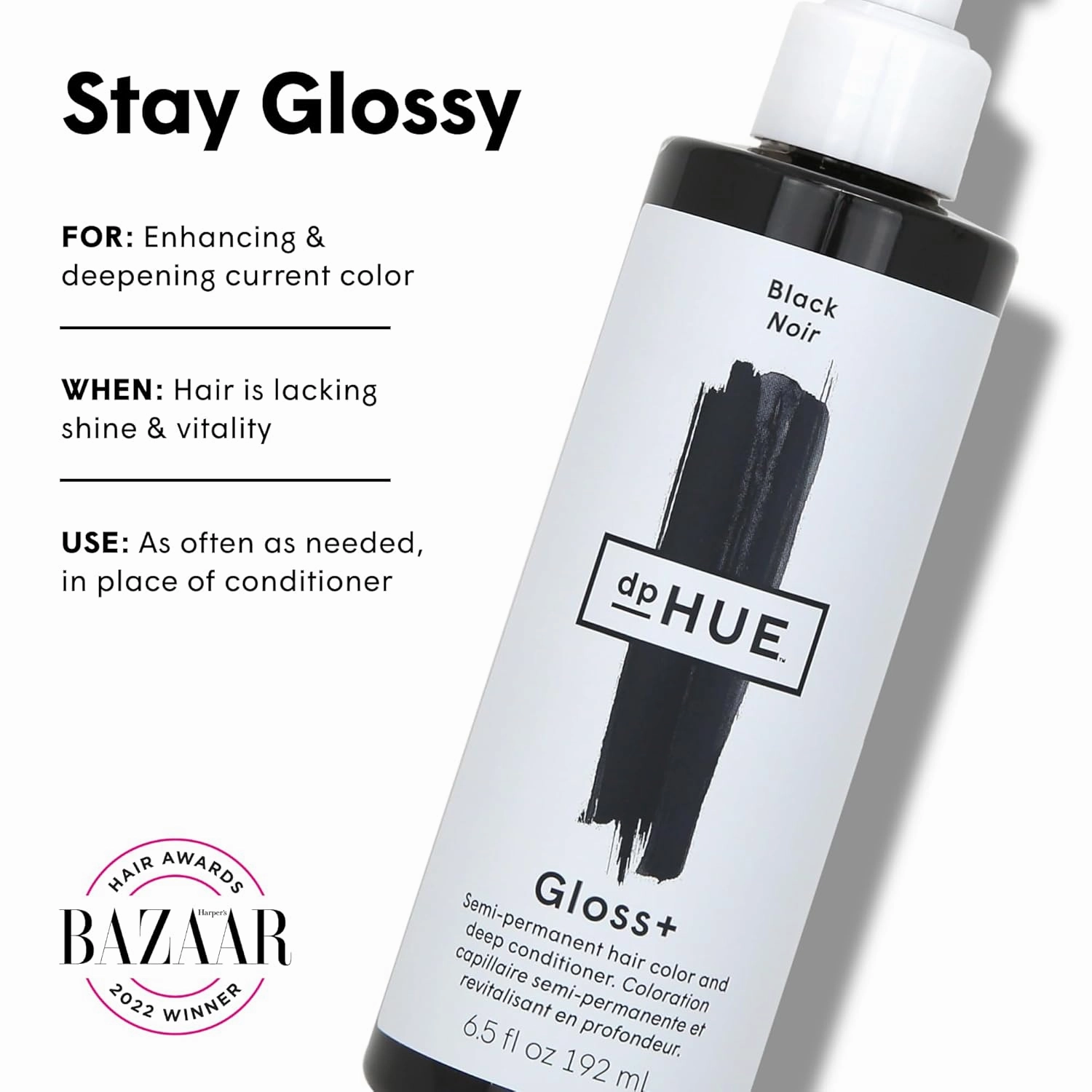 dpHUE Gloss , Black - 6.5 oz (8-12 Applications) - Semi-Permanent Hair Color & Conditioner - Lasts Up to Eight Washes - Paraben, SLS & SLES Sulfate Free - Vegan, Leaping Bunny Certified