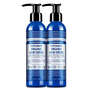 Dr. Bronner's Organic Hair Crème Leave-In Conditioner Styling Cream Anti Frizz Hair Product for Women & Men Hair Cream USDA Organic, Cruelty Free, Peppermint - 6oz 2 Pack