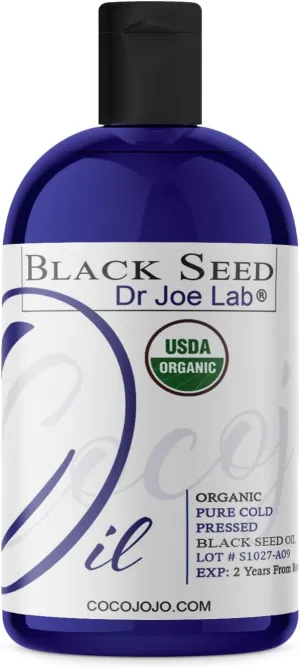 Dr Joe Lab Organic Black Seed Oil 8 oz USDA Certified Pure Natural Black Cumin Seed Oil Unrefined Cold Pressed Extra Virgin Nigella Sativa
