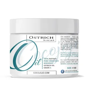 Dr Joe Lab Ostrich Oil 4 oz Pure Natural Cold Pressed Unrefined Extra Virgin - for Hair Skin Body Nail and Beard - Moisturizes, Soothes, Hydrates, & Nourishes