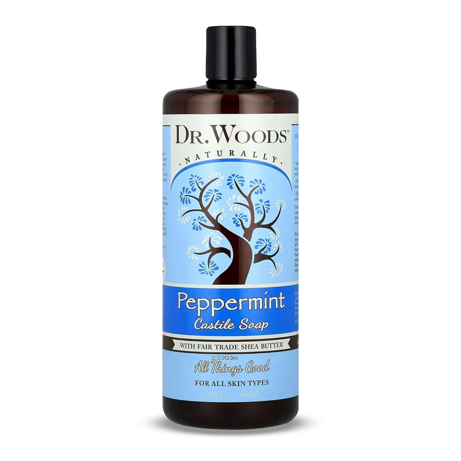 Dr. Woods Peppermint Liquid Castile Soap - Castile Soap with Pure Peppermint Oil, Body Wash for Men and Women, Contains Organic Shea Butter, Natural Cleaner for Face, Hands, and Body - 32 Fl Oz