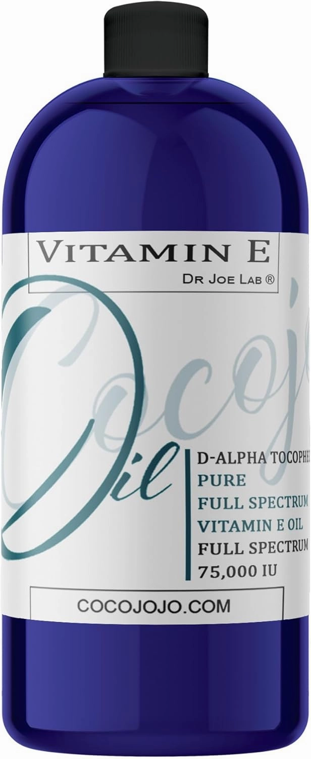 Dr Joe Lab Vitamin E Oil Full Spectrum for Skin, Hair, Face, Liquid Vitamin E Body Oil 75,000 IU, Pure Natural Cold Pressed, Moisturizes & Nourishes, Non GMO - 32 Oz