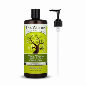 Dr. Woods Tea Tree Liquid Castile Soap with Pump - Castile Soap with Pure Tea Tree Oil, Body Wash for Men and Women, Organic Shea Butter, Natural Cleaner for Face, Hands, and Body - 32 Fl Oz