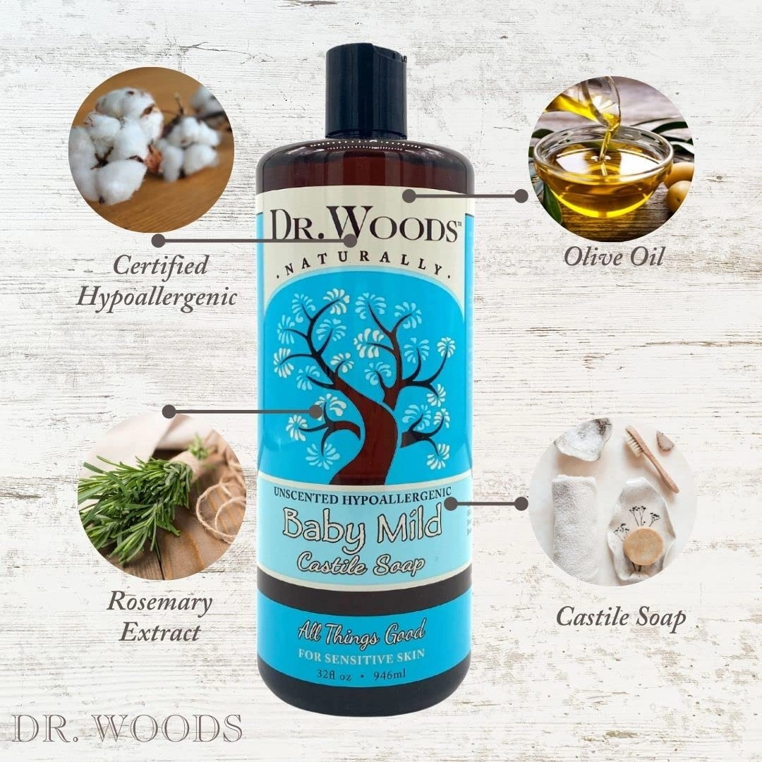 Dr. Woods Unscented Baby Mild Castile Soap, 32 Ounce