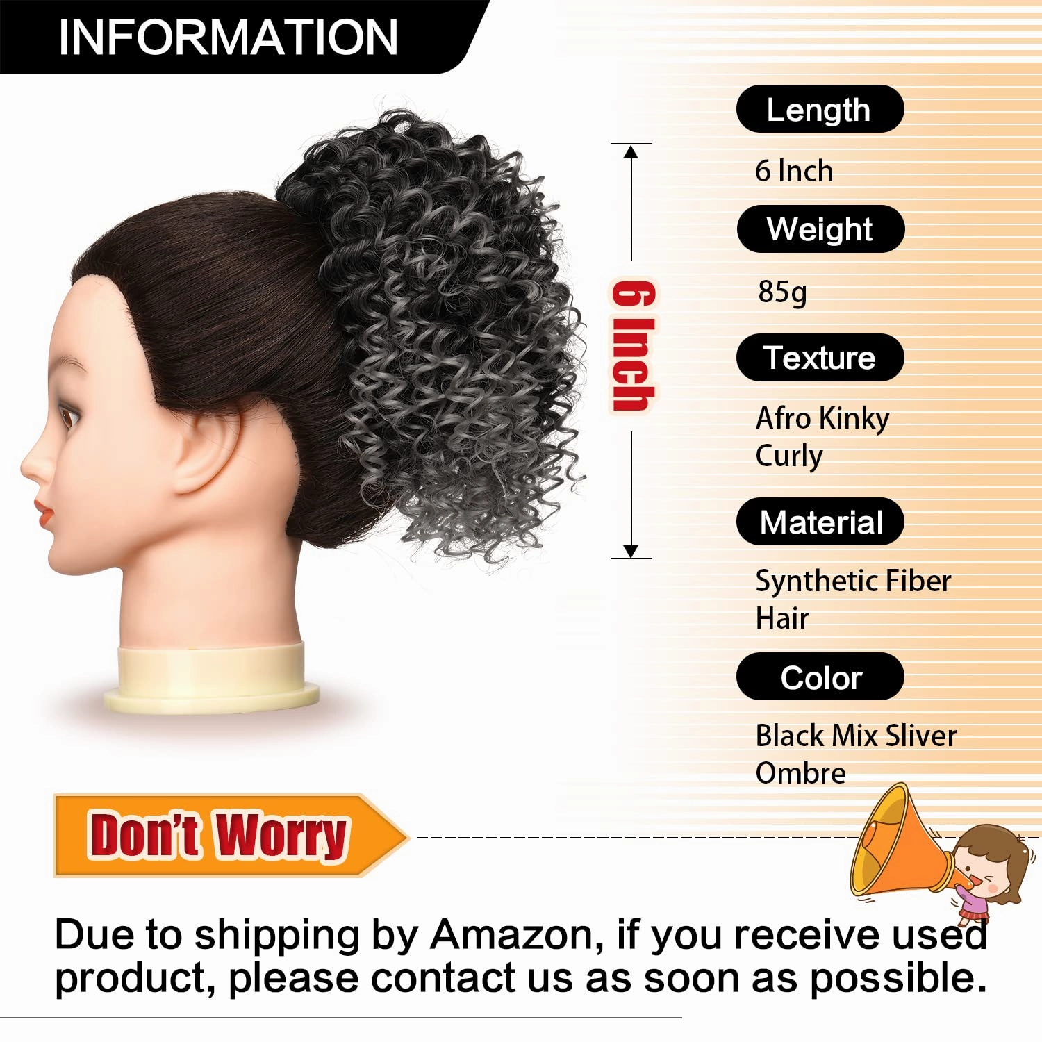 Drawstring Ponytails Ponytail Extension for Black Women, PEACOCO 6 Inch Curly Drawstring Ponytail Synthetic Hairpieces Short Afro Puff Ponytail Extensions with 2 Clips