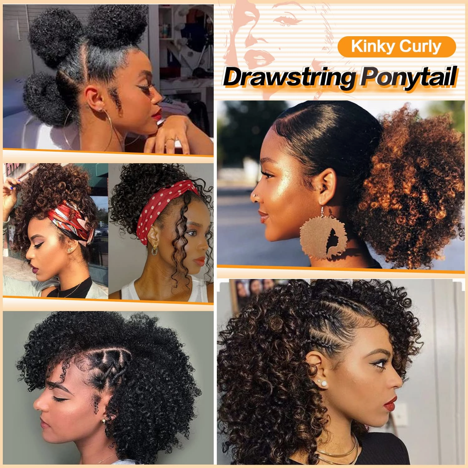 Drawstring Ponytails Ponytail Extension for Black Women, PEACOCO 6 Inch Curly Drawstring Ponytail Synthetic Hairpieces Short Afro Puff Ponytail Extensions with 2 Clips