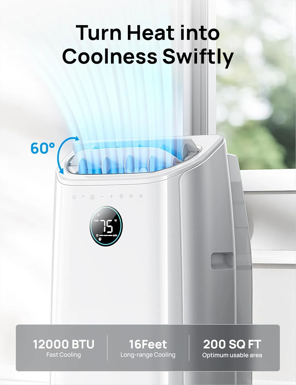 Dreo Portable Air Conditioners, 12,000 BTU AC Unit for Bedroom with Drainage-free Cooling, 46dB Quiet, APP/Voice/Remote, 24h Timer with Fan & Dehumidifier, Smart Standing AC for Room Indoors, AC515S