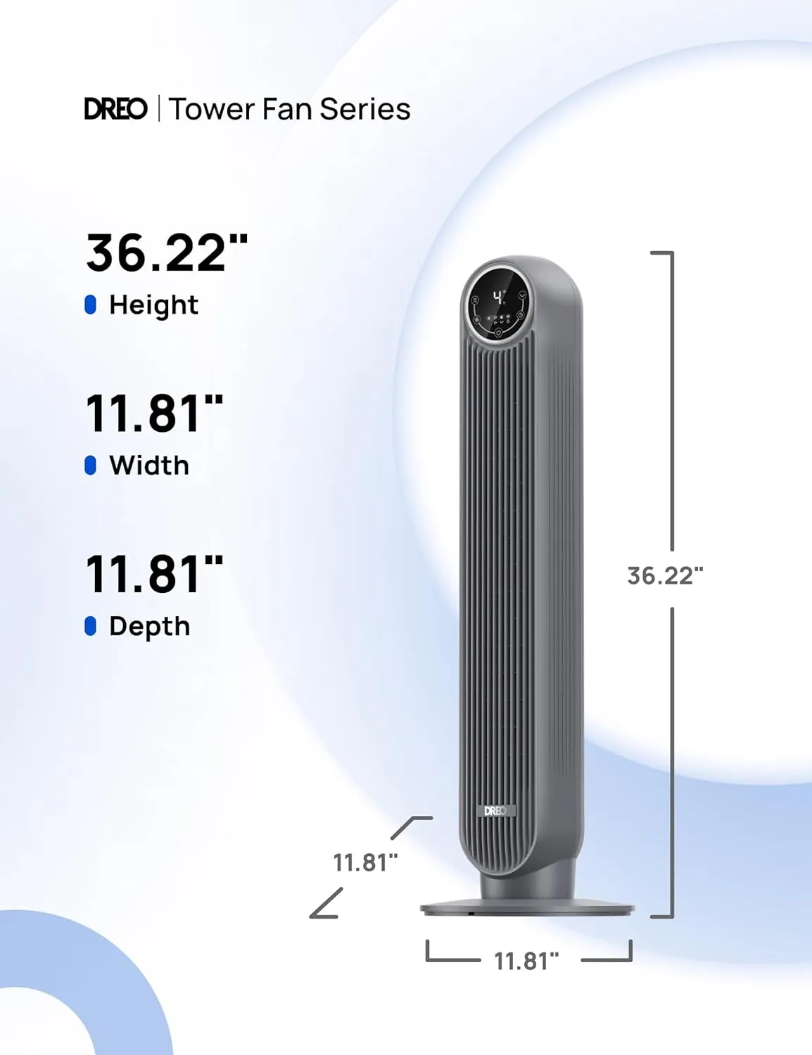 Dreo Tower Fan for Bedroom, 25ft/s Velocity Quiet Floor Fan, 90° Oscillating Fans for Indoors with 4 Speeds, 4 Modes, 8H Timer, Bladeless Fan, Standing Fans, Grey, Nomad One (DR-HTF007)