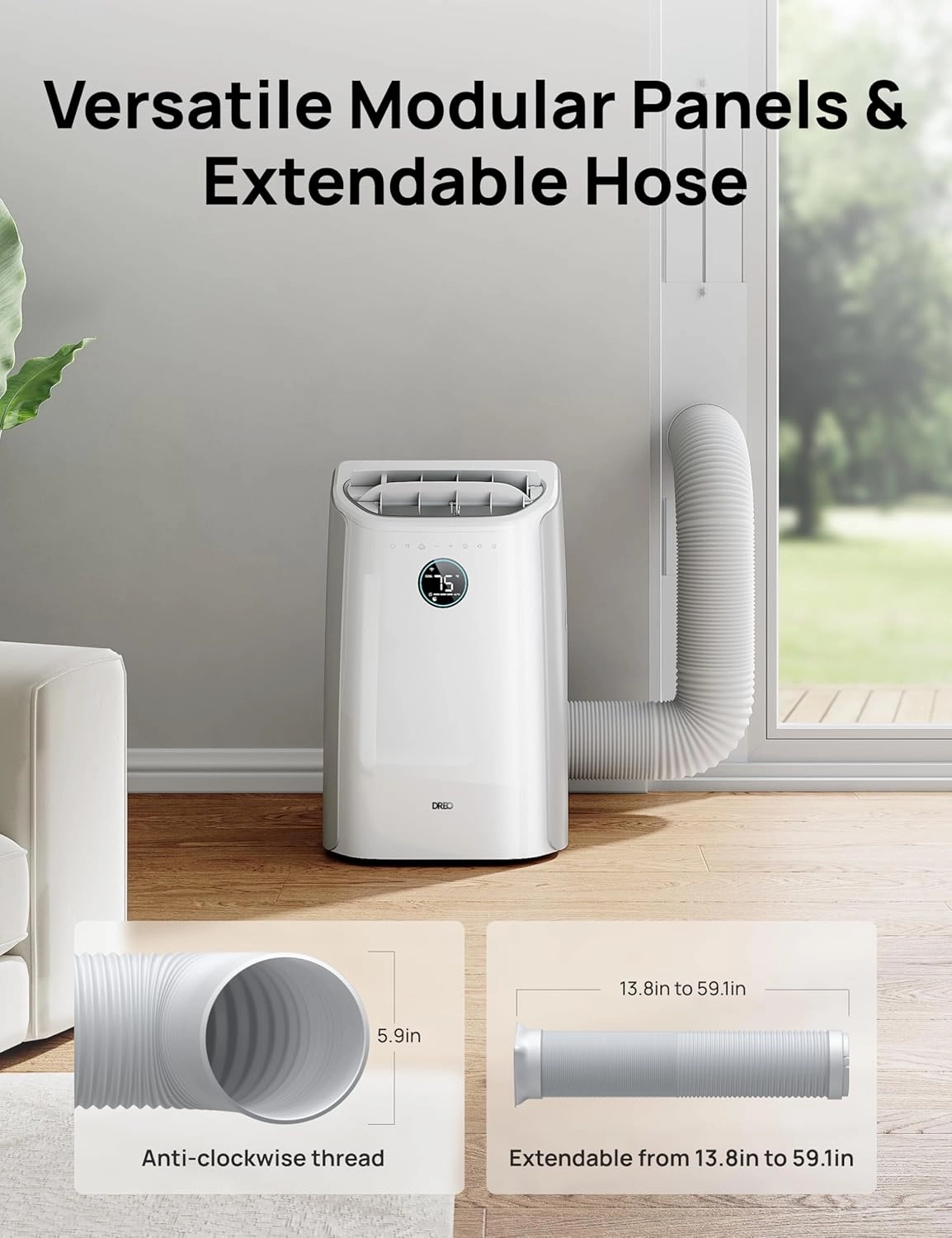 Dreo Portable Air Conditioners, 14000 BTU AC Unit for Bedroom with Drainage-free Cooling, 3-in-1 with Fan & Dehumidifier, Touch/APP/Voice/Remote, 24h Timer, Smart Floor AC for Room Indoors, AC516S