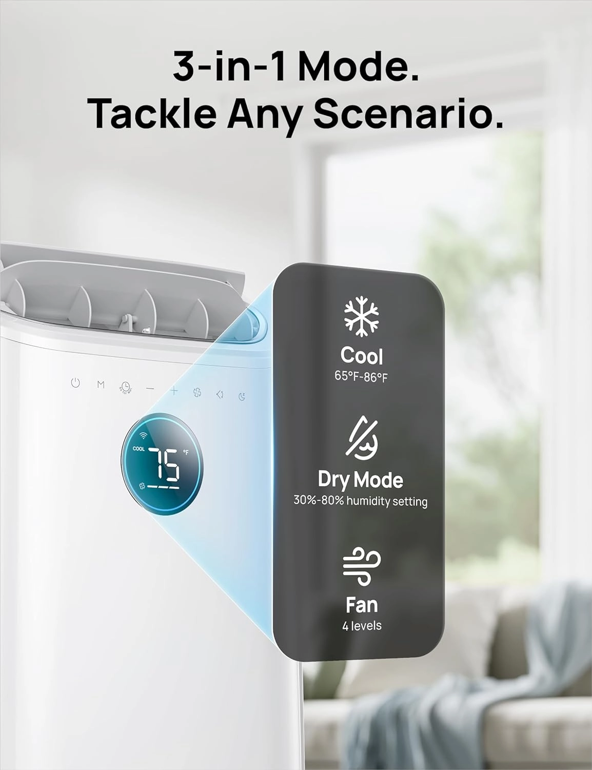 Dreo Portable Air Conditioners, 14000 BTU AC Unit for Bedroom with Drainage-free Cooling, 3-in-1 with Fan & Dehumidifier, Touch/APP/Voice/Remote, 24h Timer, Smart Floor AC for Room Indoors, AC516S