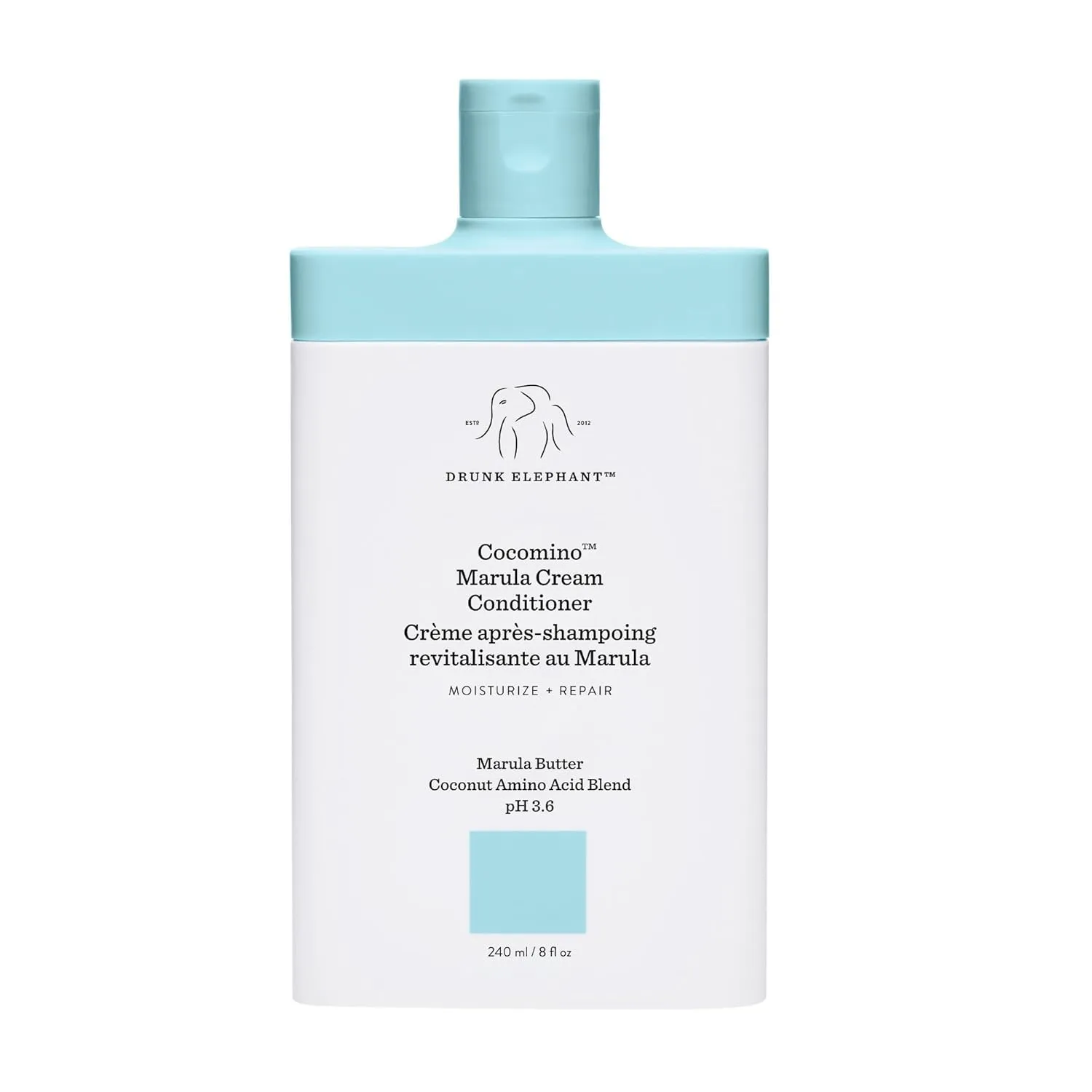 Drunk Elephant Cocomino Marula Cream Conditioner - 240 ml/8 fl oz - Coconut Amino Acids - Clean Clinical - Sulfate-Free - Cruelty-Free - Dermatologist-Tested - Free of Essential Oils, Silicones, SLS