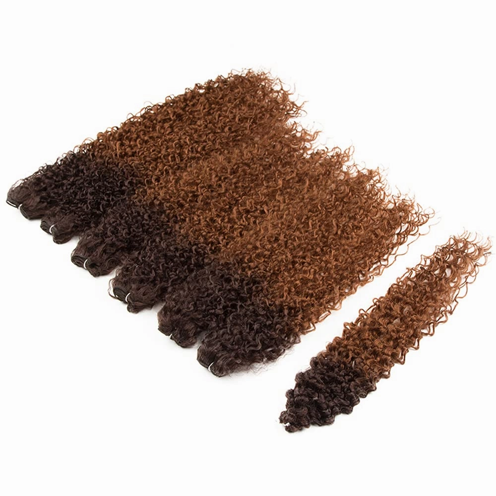 DÉBUT Synthetic Hair 7pcs Kinky Curly 22 24 26 Inches 6 Bundles Tight Curly Hair with 1pc Crochet Hair for Black Women Ombre Brown Color