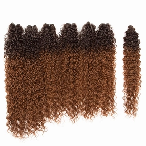 DÉBUT Synthetic Hair 7pcs Kinky Curly 22 24 26 Inches 6 Bundles Tight Curly Hair with 1pc Crochet Hair for Black Women Ombre Brown Color