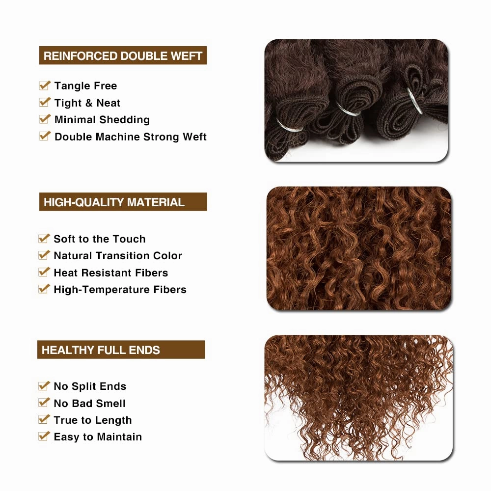 DÉBUT Synthetic Hair 7pcs Kinky Curly 22 24 26 Inches 6 Bundles Tight Curly Hair with 1pc Crochet Hair for Black Women Ombre Brown Color