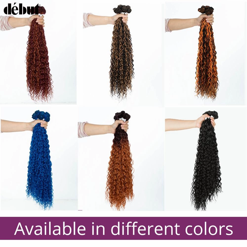 DÉBUT Water Wave 9 Bundles Synthetic Hair Weave Curly Hair High Temperature Fiber Bio Protein Hair 9pcs 22 24 26 Inch 320g for Full Head Highlight Brown with Blonde