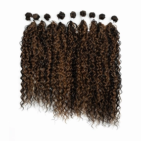 DÉBUT Water Wave 9 Bundles Synthetic Hair Weave Curly Hair High Temperature Fiber Bio Protein Hair 9pcs 22 24 26 Inch 320g for Full Head Highlight Brown with Blonde