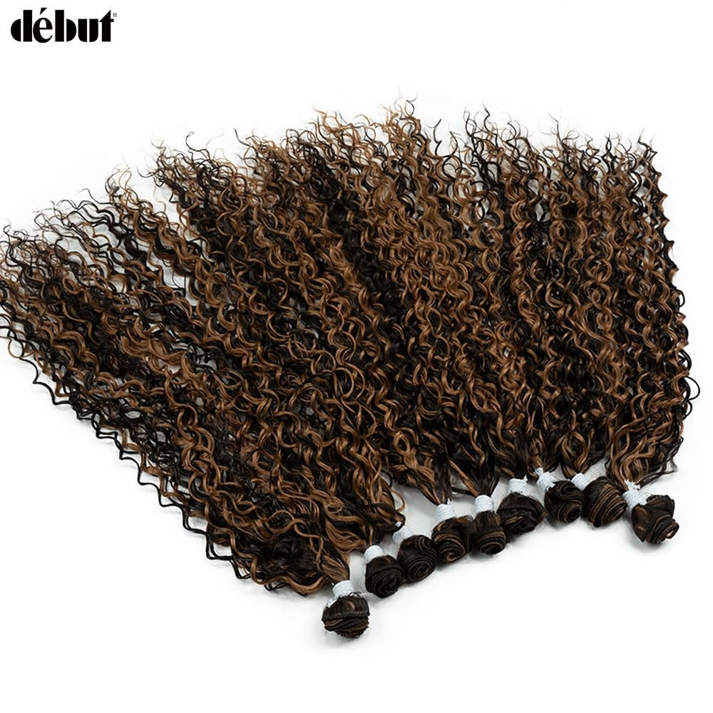DÉBUT Water Wave 9 Bundles Synthetic Hair Weave Curly Hair High Temperature Fiber Bio Protein Hair 9pcs 22 24 26 Inch 320g for Full Head Highlight Brown with Blonde
