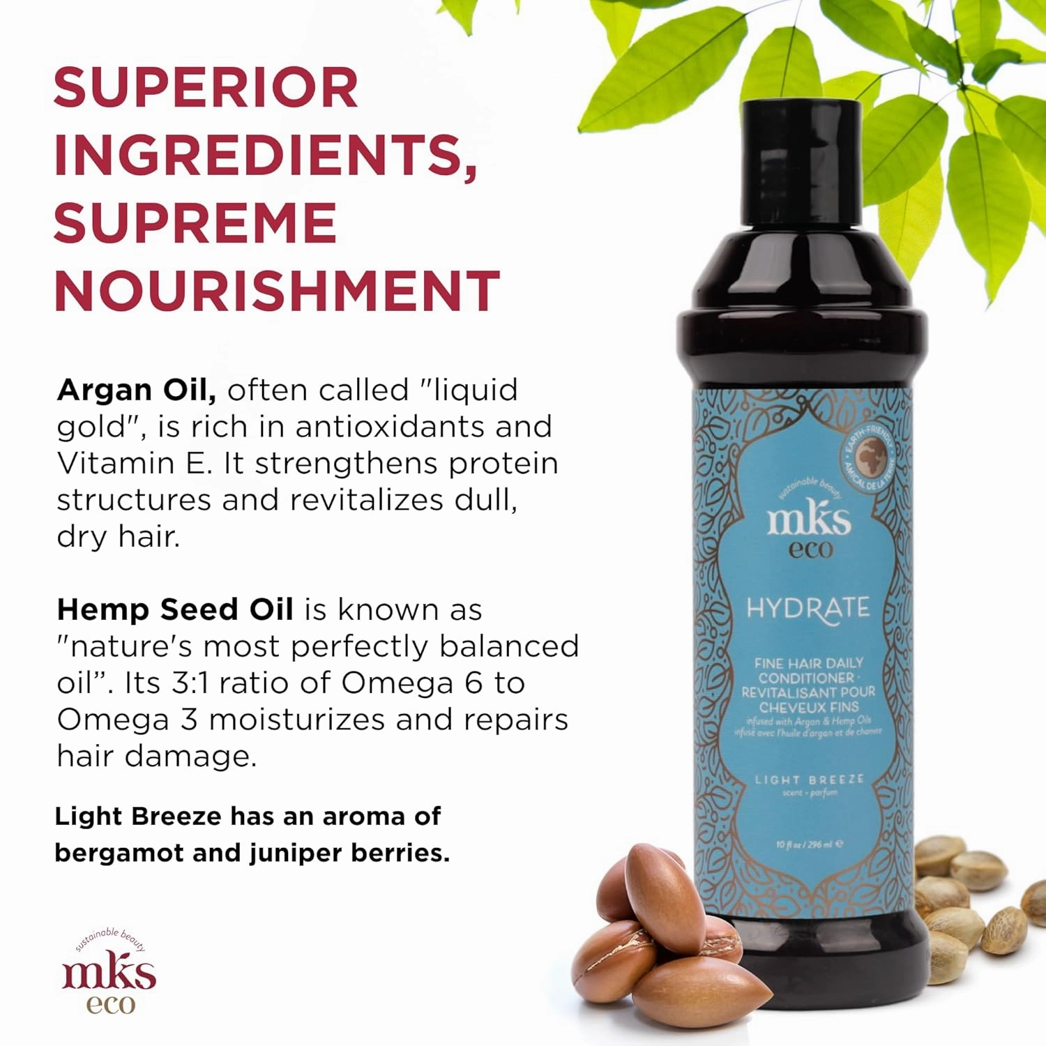 Earthly Body MKS eco Hydrate Conditioner - Nourish & Moisturize Hair, Protect Against Breakage - Moroccan Argan Oil, Hemp Seed Oil - Vegan, Cruelty Free