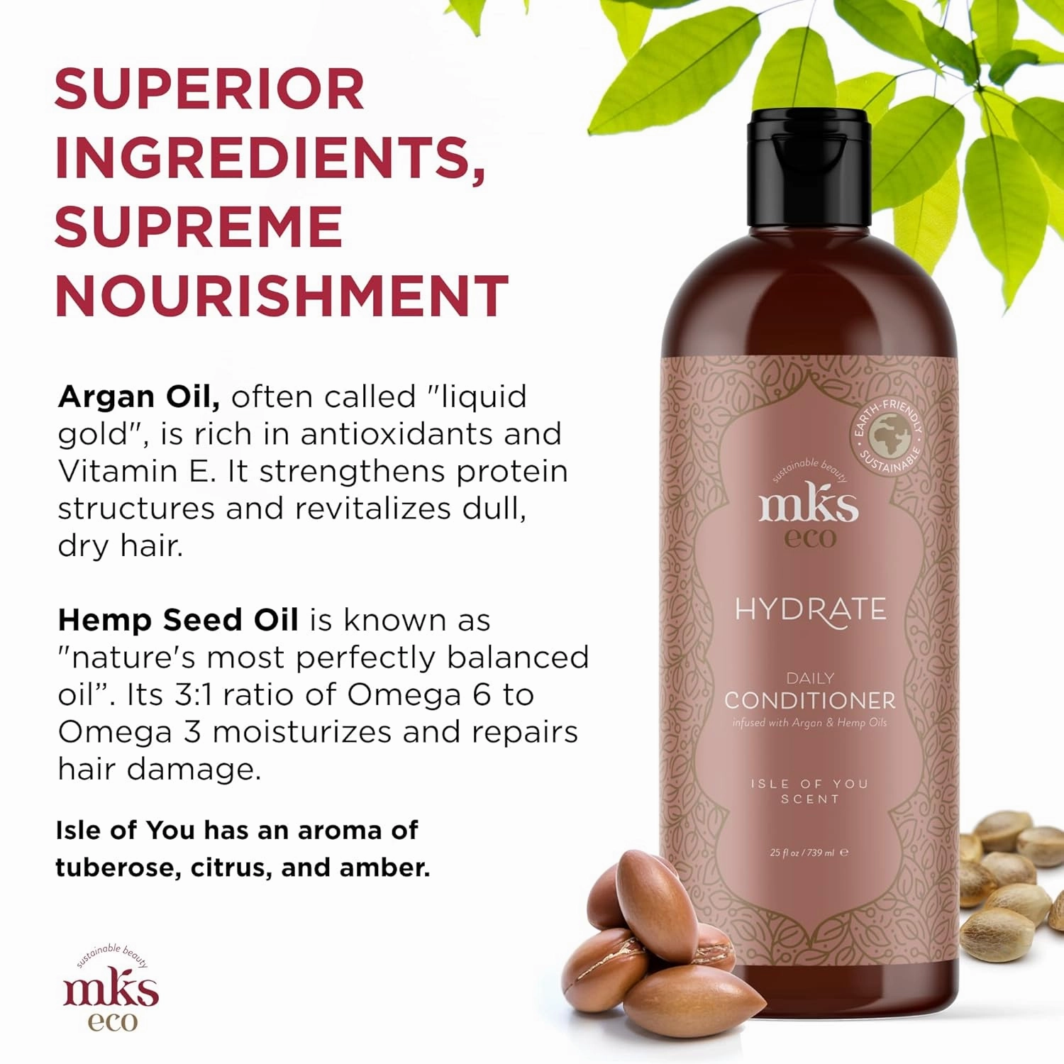 Earthly Body MKS eco Hydrate Conditioner - Nourish & Moisturize Hair, Protect Against Breakage - Moroccan Argan Oil, Hemp Seed Oil - Vegan, Cruelty Free
