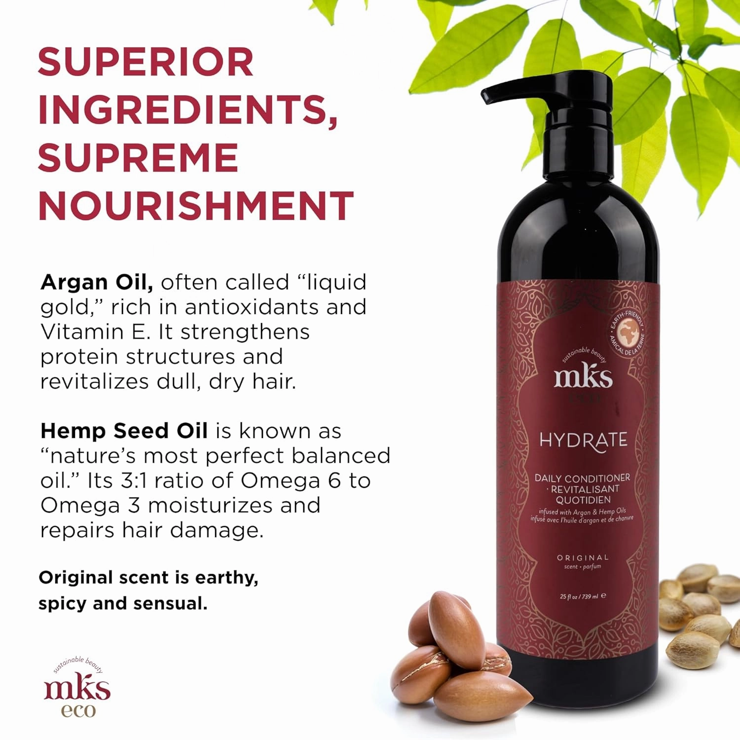 Earthly Body MKS eco Hydrate Conditioner - Nourish & Moisturize Hair, Protect Against Breakage - Moroccan Argan Oil, Hemp Seed Oil - Vegan, Cruelty Free