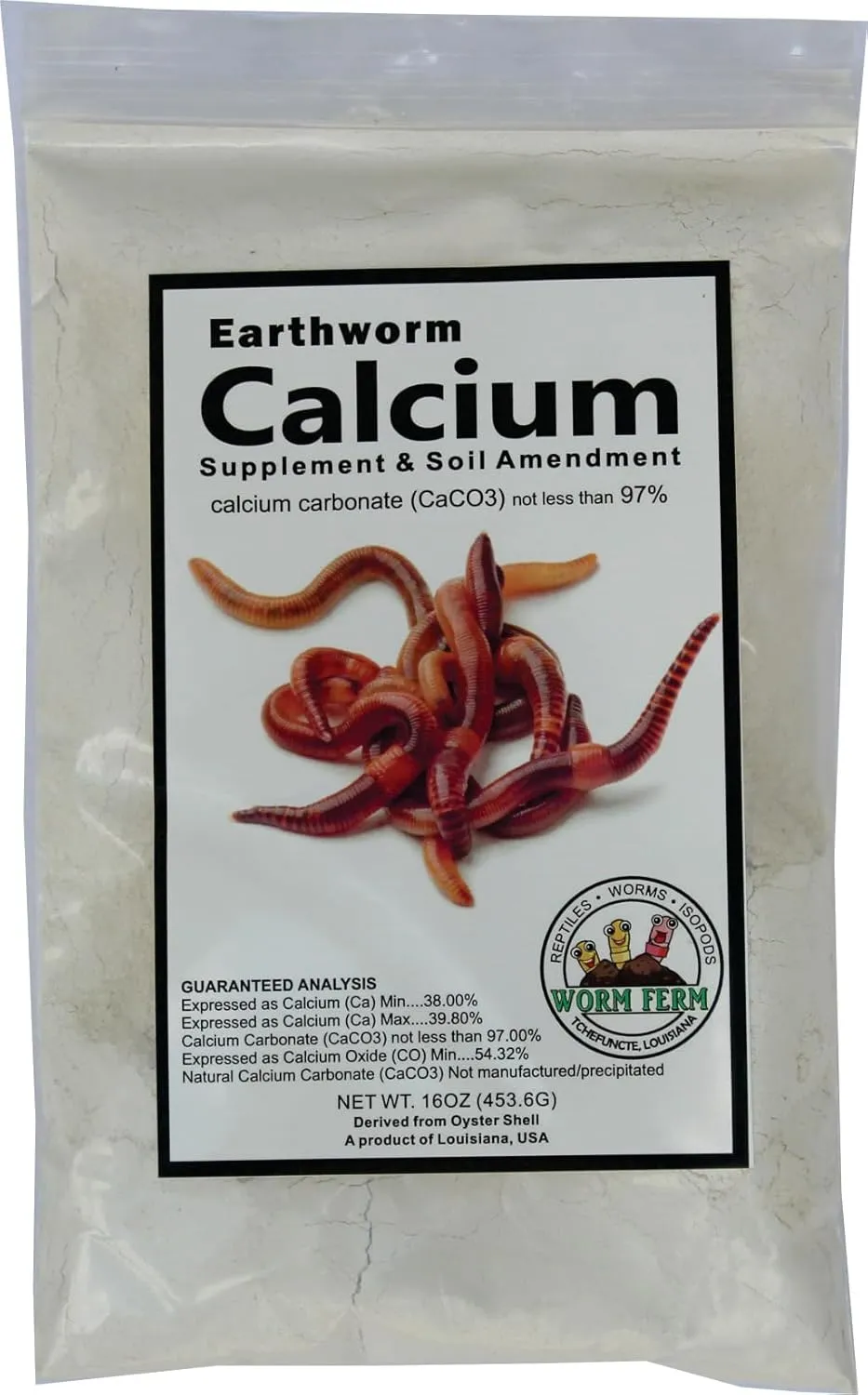 Earthworm Calcium Carbonate (CaCO3) 1lb All Natural Not Less Than 97% Calcium Carbonate (CaCO3)
