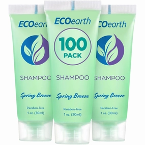 EcoEarth - Travel Size Hotel Shampoo - 1 fl oz, 100 Pack, Spring Breeze - Delight Your Guests with Revitalizing & Refreshing Hair Clenaser for Guest Hospitality - Small Size Luxury Shampoo in Bulk