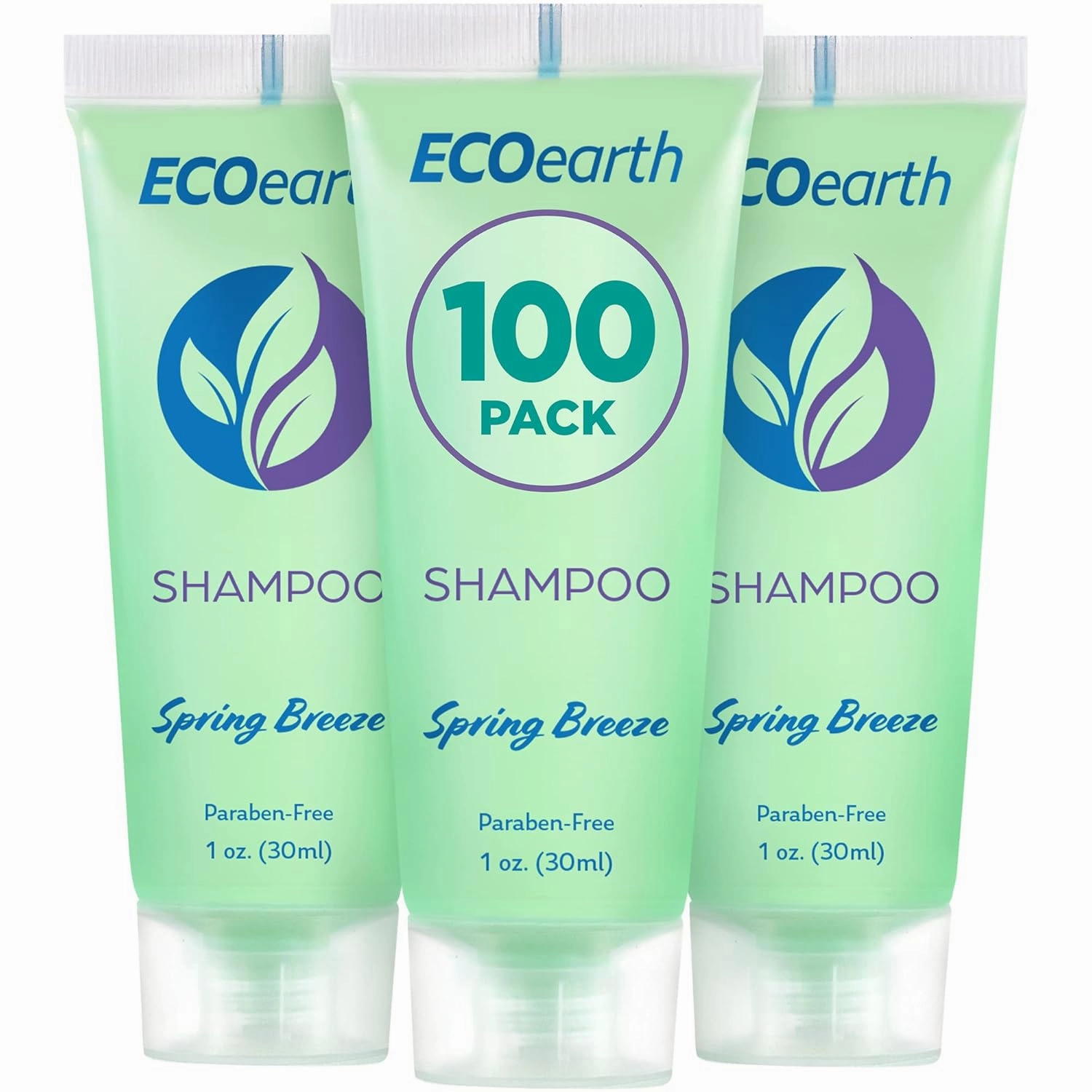 EcoEarth - Travel Size Hotel Shampoo - 1 fl oz, 100 Pack, Spring Breeze - Delight Your Guests with Revitalizing & Refreshing Hair Clenaser for Guest Hospitality - Small Size Luxury Shampoo in Bulk