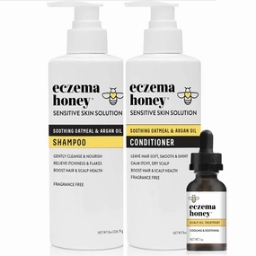 ECZEMA HONEY Scalp Kit - Natural Anti Dandruff Shampoo, Conditioner, & Scalp Oil for Flakes - Argan Oil & Tea Tree Oil for Hair - Eczema Treatment Helps Psoriasis, Seborrheic Dermatitis, & More