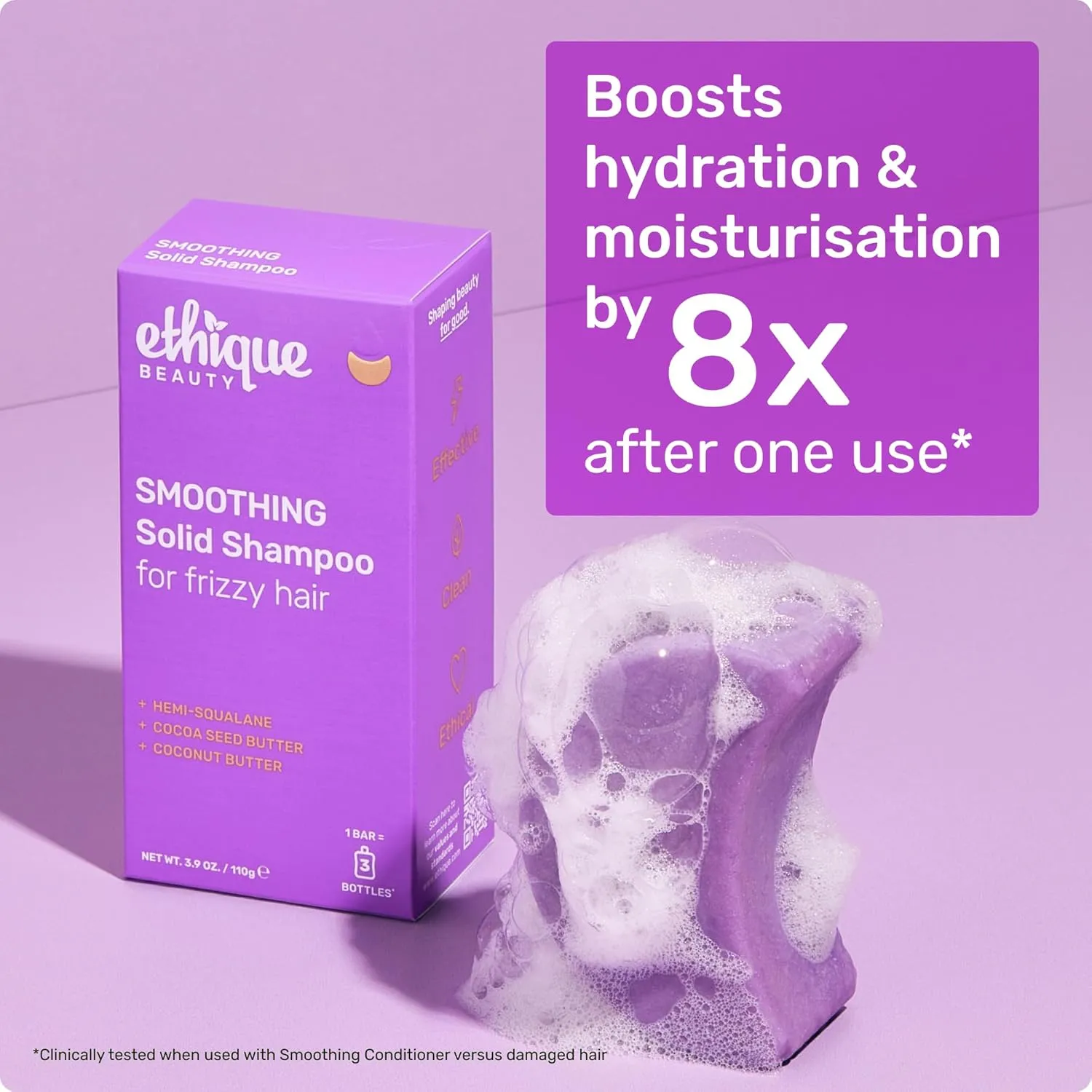 Ethique Smoothing Shampoo Bar for frizzy hair with Coconut Butter - Plastic-Free, Cruelty-Free, Vegan, 3.88 oz - Formerly Frizz Wrangler