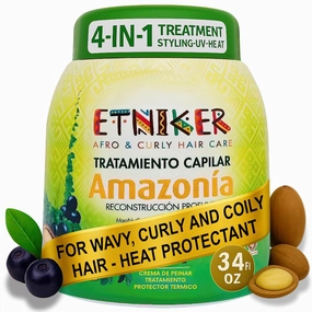 Etniker Amazonia 4-in-1 Curly Hair Treatment | Deep Conditioning Mask with Cacay & Acai | Repairs Damaged Hair | Heat protectant | 33 Oz