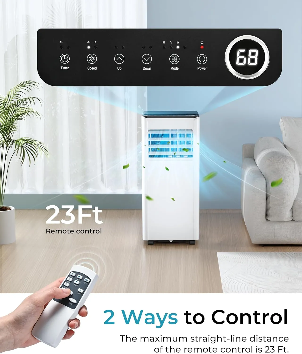 EUHOMY 8,000 BTU Portable Air Conditioners, 4-in-1 Portable AC Unit Up to 350 Sq.Ft, 4 Modes Quiet Air Conditioner with Remote Control, Cool, Fan, Dehumidifier，24H Timer, Bedroom, Office, Apartments