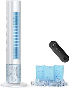 Evaporative Air Cooler, 35" Windowless Air Conditioner Portable, 3 Speeds, 1.2L Water Tank, 3 Ice Packs, 20ft Remote, 7H Timer, No Hose No Window Needed,70° Oscillating Portable AC Unit for Room