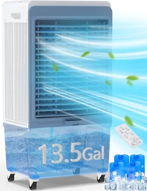 Evaporative Air Cooler, 6000 CFM Swamp Cooler with 13.5 Gallon Water Reservoir, 120°Oscillation Portable Air Cooler with Remote Control, 12H Timer, 3 Wind Speeds for Outdoor Indoor Use