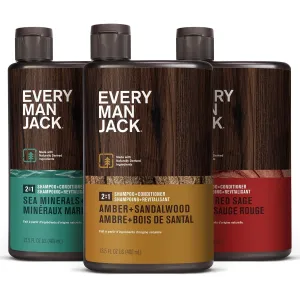 Every Man Jack Men's 2-in-1 Daily Shampoo   Conditioner Variety Pack - Includes 3 Outdoor Inspired Scents Scents - Amber   Sandalwood, Cedar   Red Sage, Sea Minerals   Citron, 13.5 oz (3 Pack)