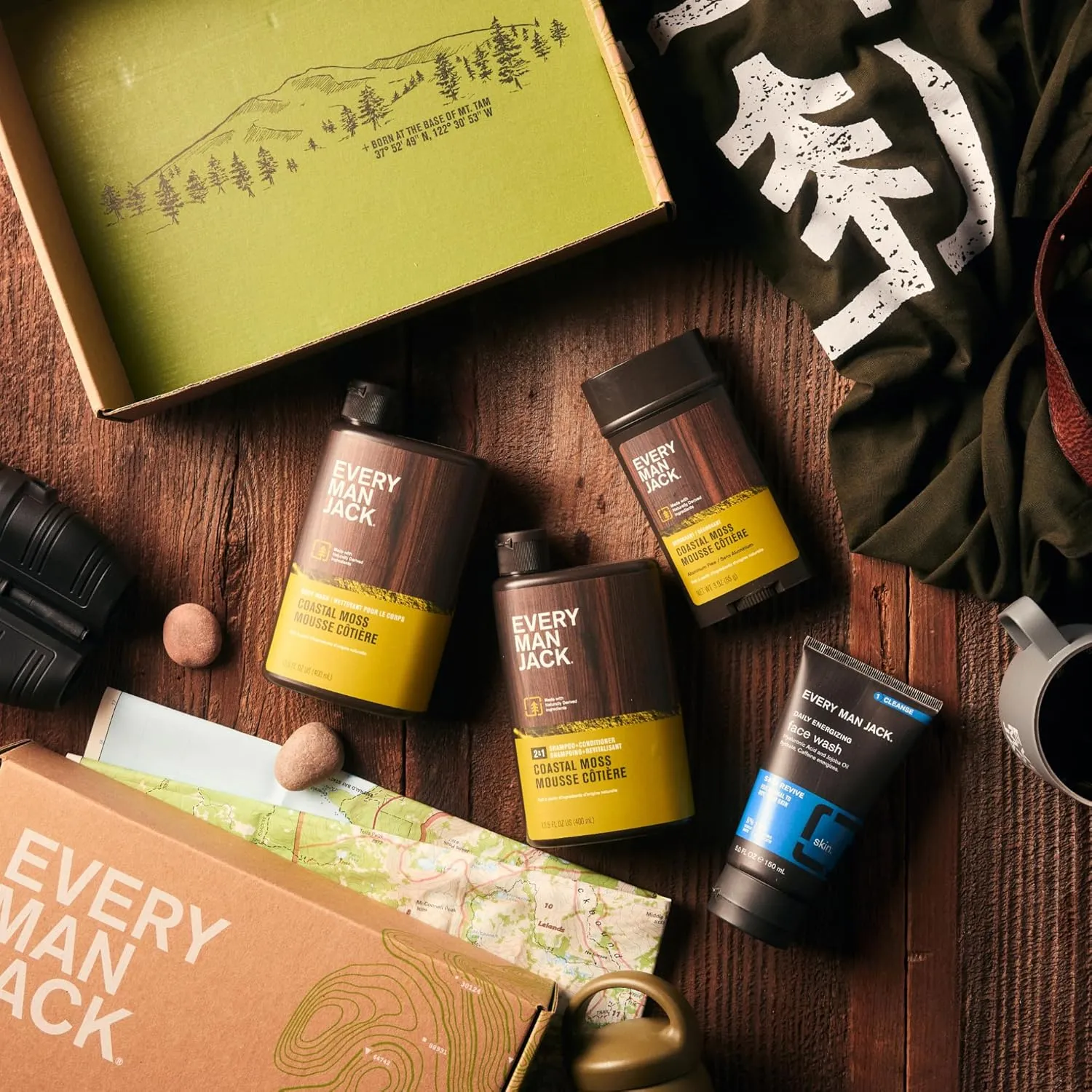 Every Man Jack Men’s Coastal Moss Bath and Body Gift Set with Clean Ingredients & Vetiver and Spicy Citrus Scent - Round Out His Routine with Body Wash, 2-in-1 Shampoo, Deodorant & Face Wash