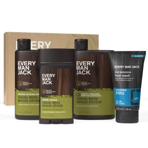 Every Man Jack Men’s Coastal Moss Bath and Body Gift Set with Clean Ingredients & Vetiver and Spicy Citrus Scent - Round Out His Routine with Body Wash, 2-in-1 Shampoo, Deodorant & Face Wash