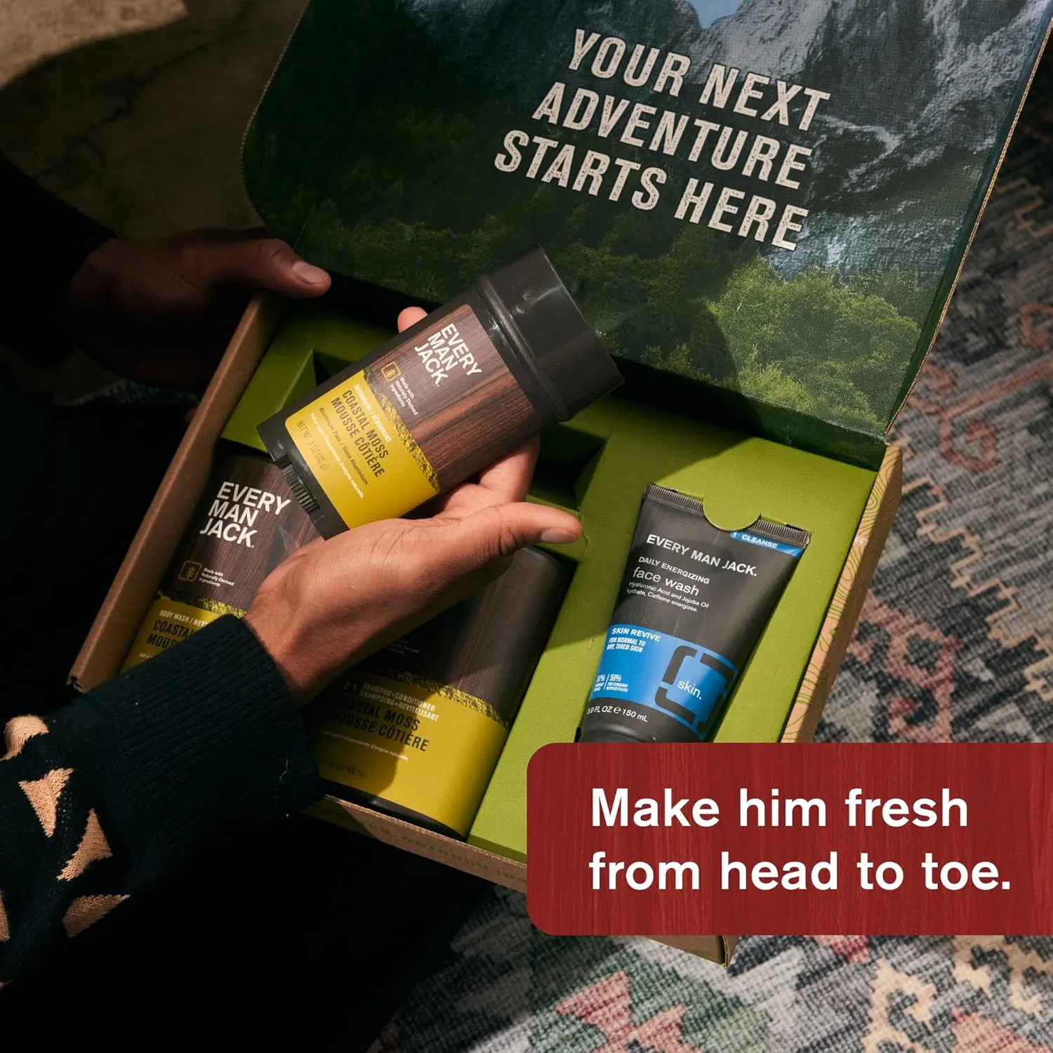 Every Man Jack Men’s Coastal Moss Bath and Body Gift Set with Clean Ingredients & Vetiver and Spicy Citrus Scent - Round Out His Routine with Body Wash, 2-in-1 Shampoo, Deodorant & Face Wash