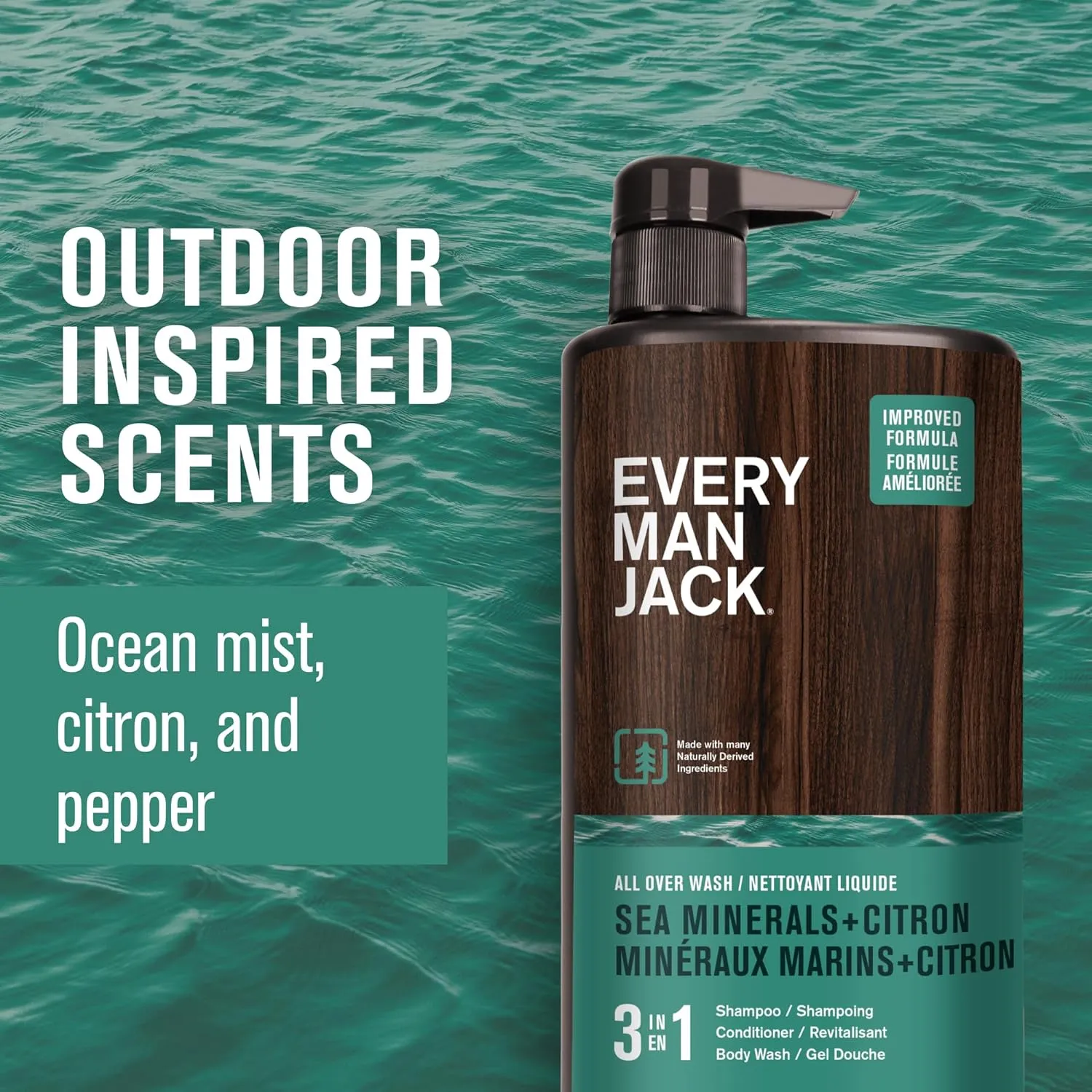 Every Man Jack Sea Minerals   Citron Hydrating Mens 3-in-1 All Over Wash for All Skin and Hair Types - Body Wash, Shampoo and Conditioner with Naturally Derived Ingredients - 28.8oz (2 Pack)