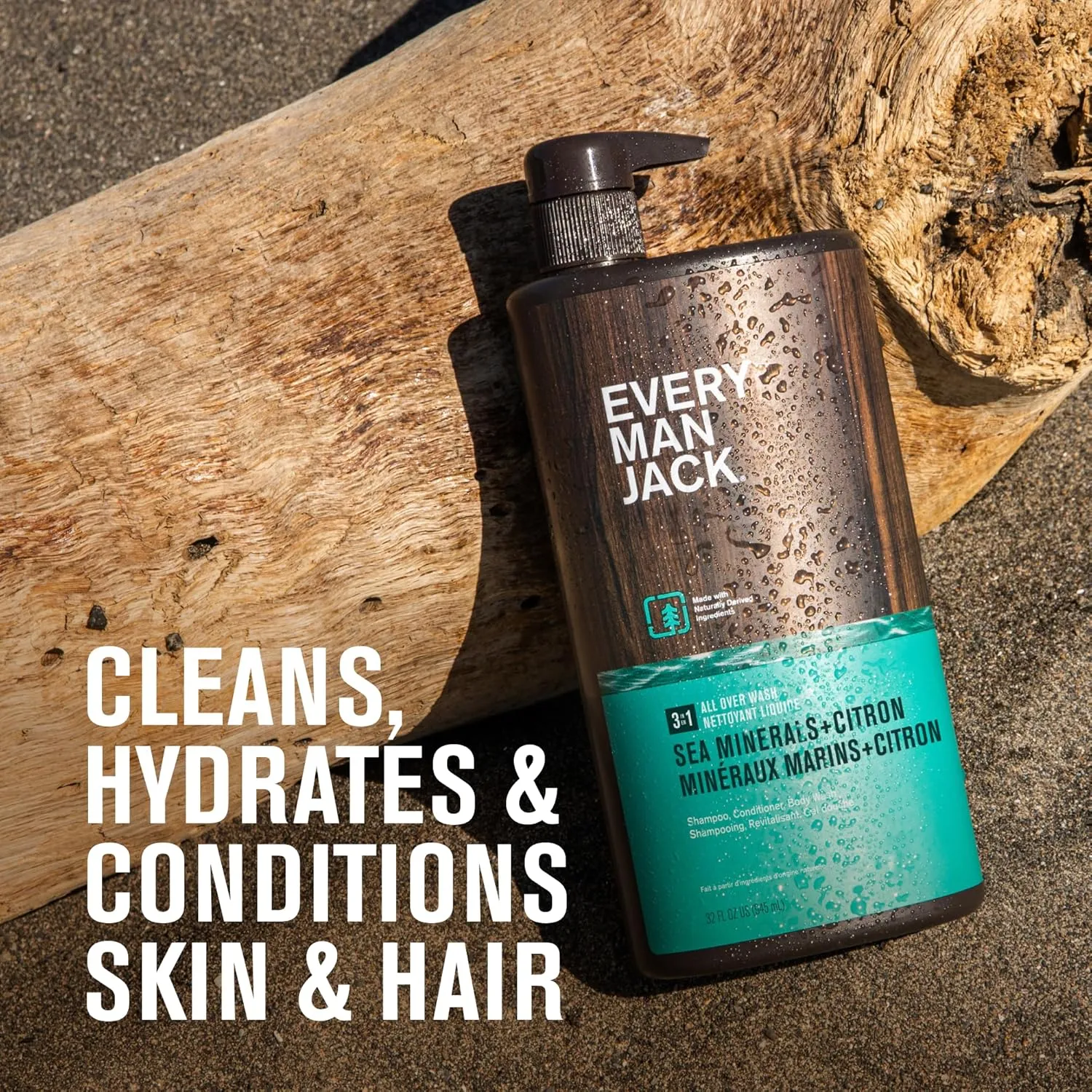 Every Man Jack Sea Minerals   Citron Hydrating Mens 3-in-1 All Over Wash for All Skin and Hair Types - Body Wash, Shampoo and Conditioner with Naturally Derived Ingredients - 28.8oz (2 Pack)