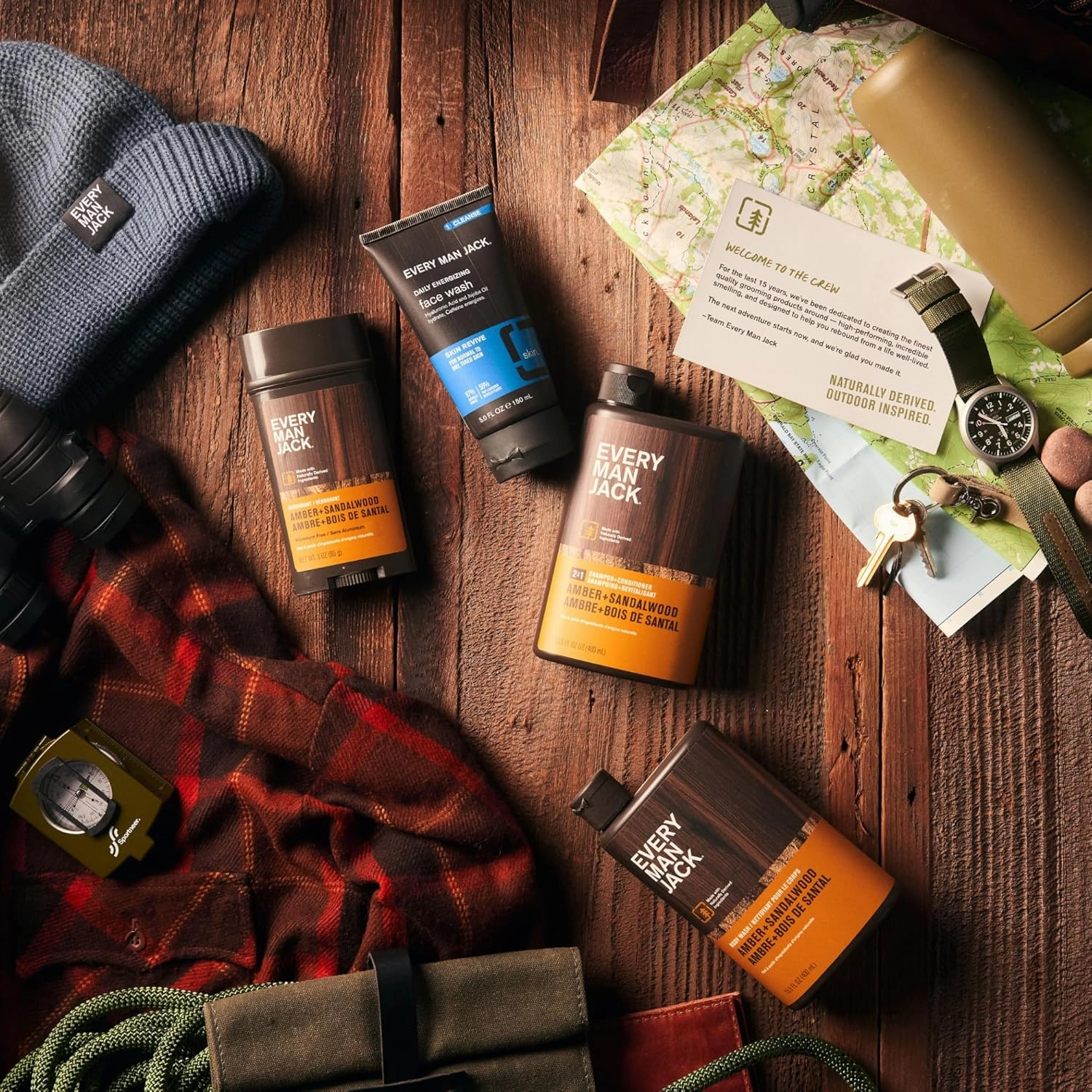 Every Man Jack Men’s Amber   Sandalwood Bath and Body Gift Set - Clean Ingredients & Sandalwood, Amber, and Vetiver scent - Round Out His Routine with Body Wash, 2-in-1 Shampoo, Deodorant & Face Wash