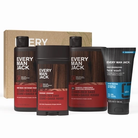 Every Man Jack Men’s Cedar   Red Sage Bath and Body Gift Set - Clean Ingredients & Cedar, Sage, and Spice Ccent - Round Out His Routine with Men’s Body Wash, 2-in-1 Shampoo, Deodorant & Face Wash