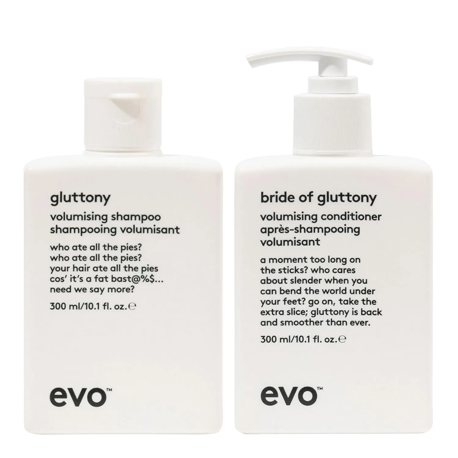 EVO Gluttony Volumising Shampoo & Conditioner - For All Types Of Hair - Adds Lift, Body Shine, Strength & Elasticity - 10.1 Fl Oz