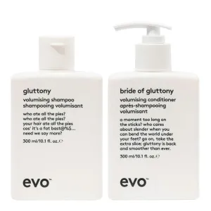 EVO Gluttony Volumising Shampoo & Conditioner - For All Types Of Hair - Adds Lift, Body Shine, Strength & Elasticity - 10.1 Fl Oz