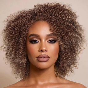 Fancy Hair Short Kinky Curly Wigs Brown Side Part Afro Wigs for Black Women Synthetic Yanky Twist Out Wig Natural Hairstyle for Daily Use (T30/27#)