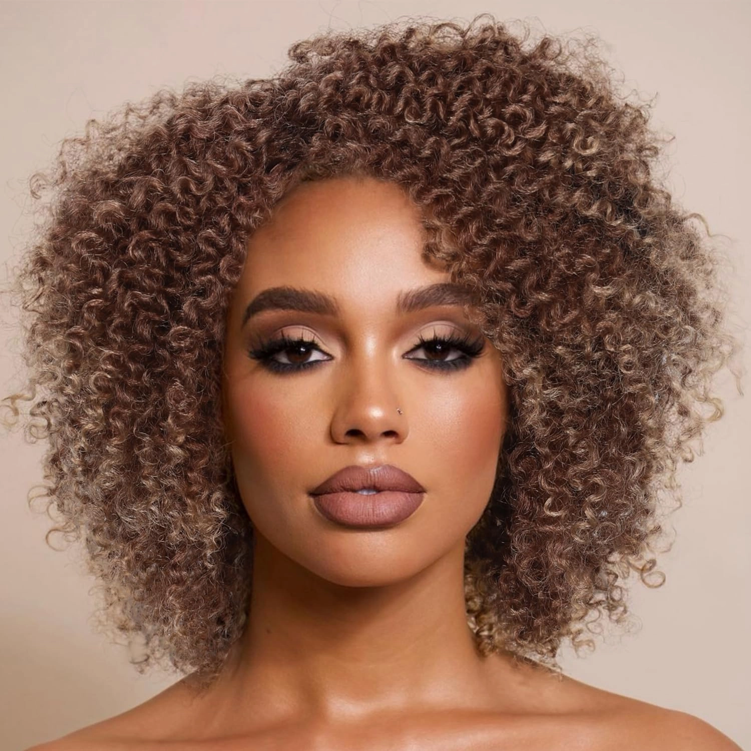 Fancy Hair Short Kinky Curly Wigs Brown Side Part Afro Wigs for Black Women Synthetic Yanky Twist Out Wig Natural Hairstyle for Daily Use (T30/27#)