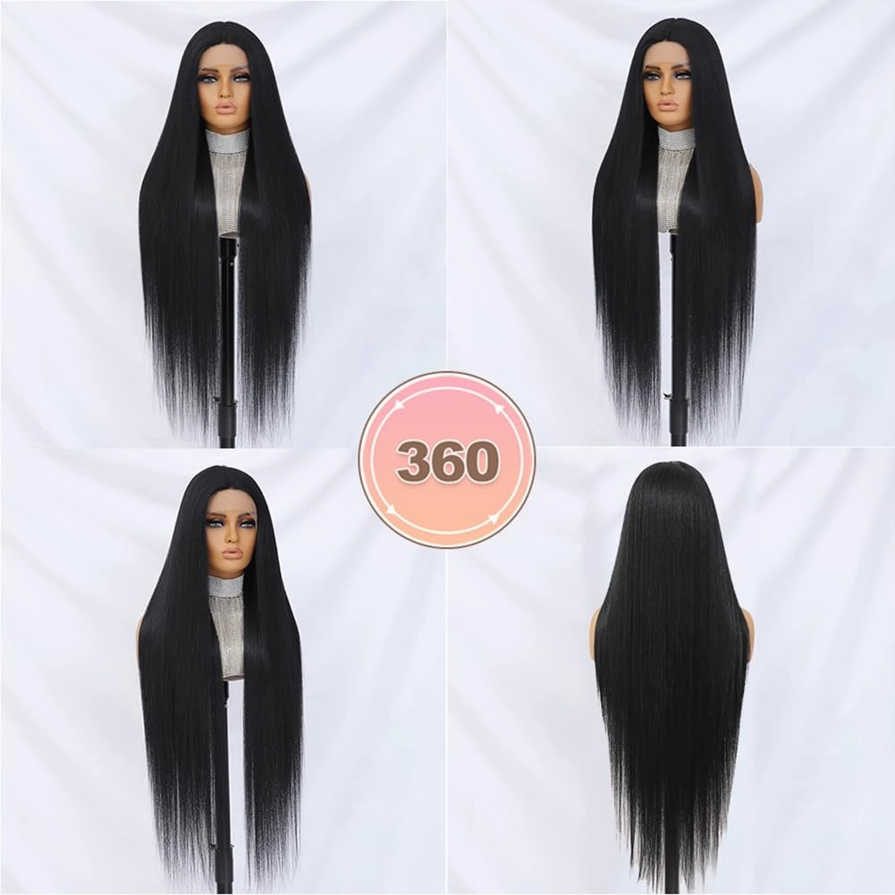 Felek Super Long Straight T Part Lace Wigs 40 Inch Long Hair 13x4x1 T Lace Front Wigs Heat Resistant Fiber Glueless Pre-Plucked Natural Hairline Lace Wig For Fashion Women/Girls(#1B