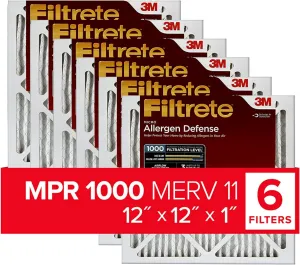 Filtrete AD10-6PK-2E 12x12x1, AC Furnace Air Filter, MPR 1000, Micro Allergen Defense, 6-Pack, 6 Count (Pack of 1), No Color