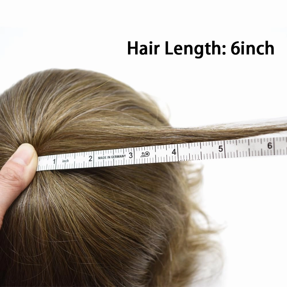Fine Mono Toupee For Men Real Human Hair Replacement System For Men Lace Front Mens Toupee Hair Pieces For Mens Hair System Bleached Knot 6X8-120% density #1710 Dark Ash Blonde 10% Grey